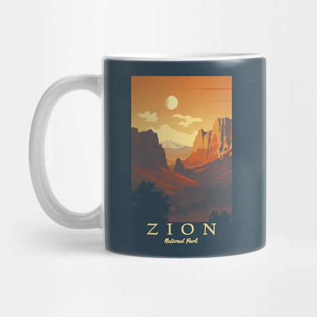 Zion National Park Vintage Travel Poster by GreenMary Design